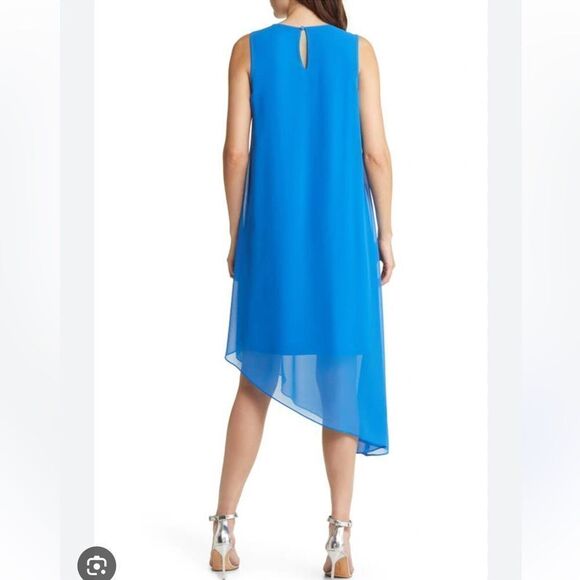 $398 Kobi Halperin Women's Blue Pixie Asymmetric Georgette Midi Dress Size NWOT - Picture 3 of 11